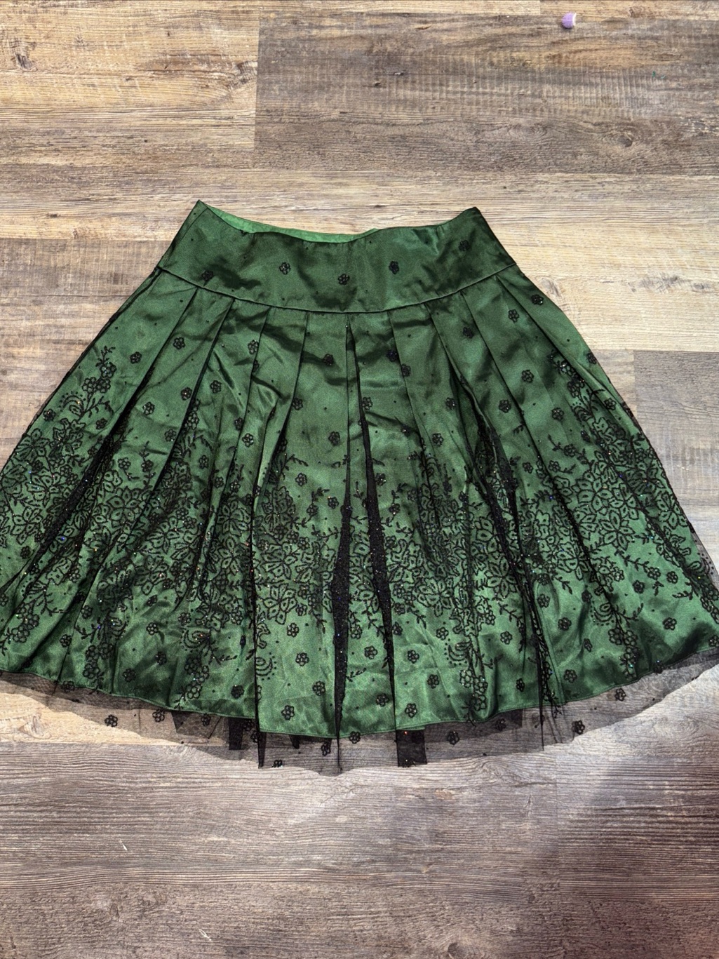 Adrianna Papell Womens Skirt Size 10 Green Floral Beaded Lined Side Zip